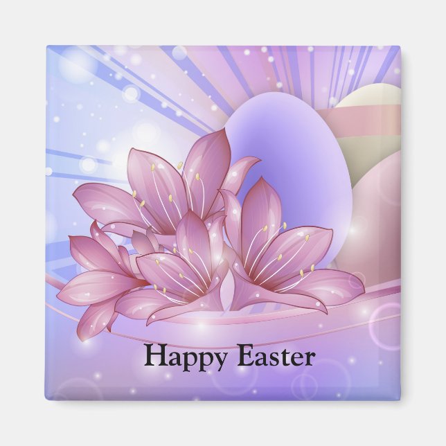 Flowers and eggs on a colourful pastel background  magnet (Front)