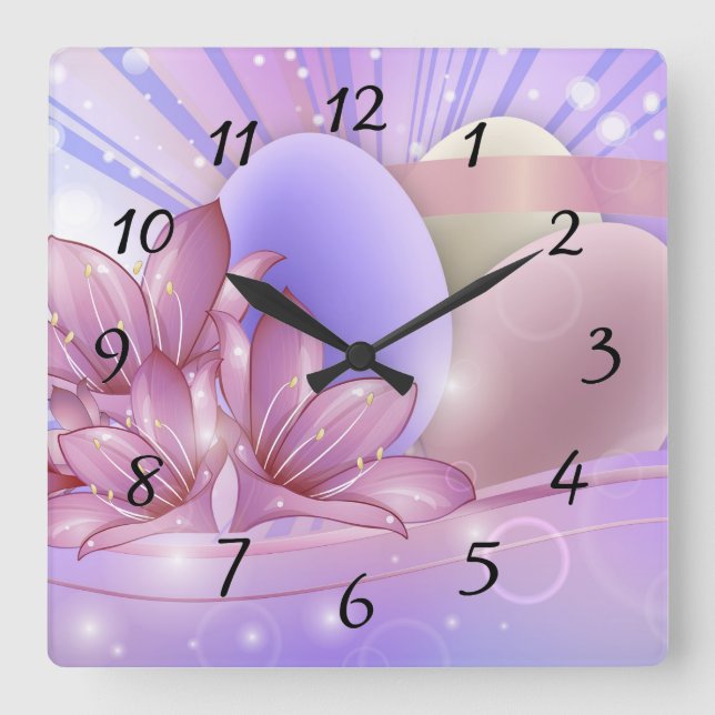 Flowers and eggs on a colourful pastel background square wall clock (Front)