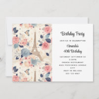 Flowers and Eiffel Tower Paris Pattern Birthday