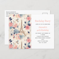 Flowers and Eiffel Tower Paris Pattern Birthday