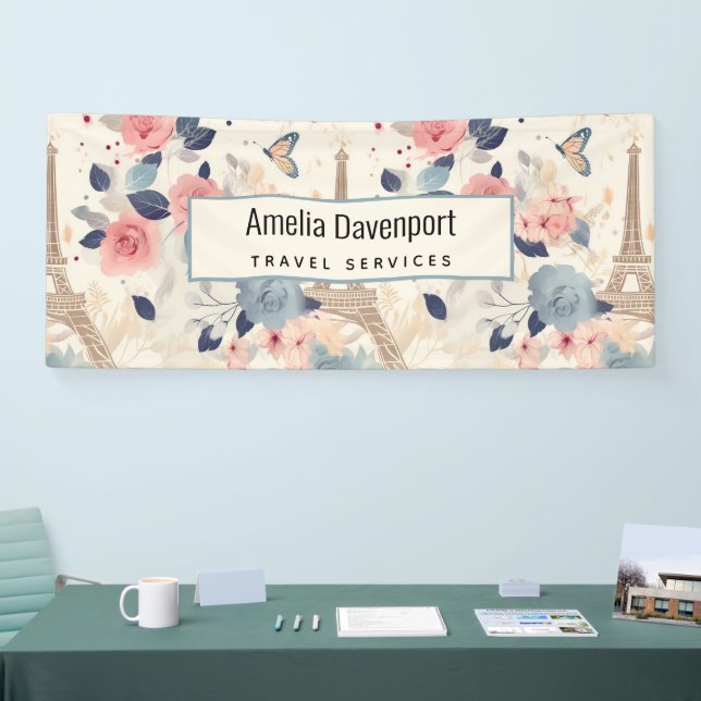  Flowers and Eiffel Tower Paris Pattern Business Banner (Tradeshow)