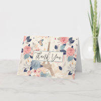 Flowers and Eiffel Tower Paris Pattern Thank You