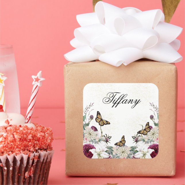  flowers and elegant background square sticker (Party)