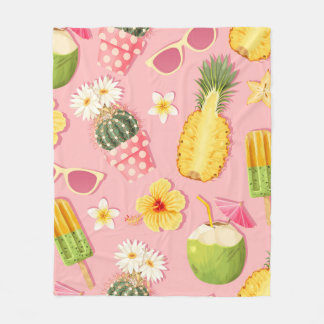 Flowers and exotic fruits vintage seamless pattern fleece blanket