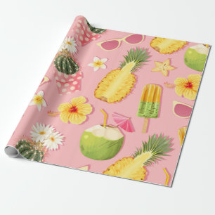 Flowers and exotic fruits vintage seamless pattern wrapping paper