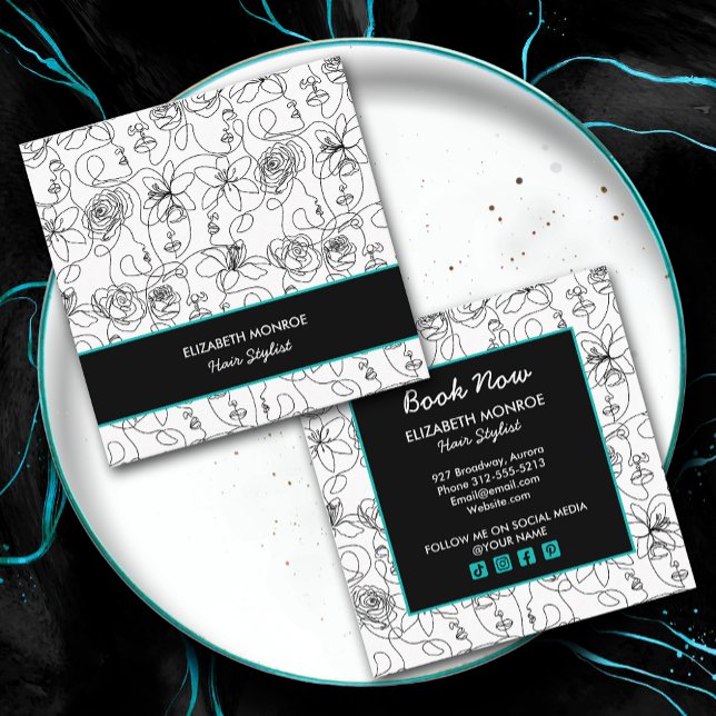 Flowers and Faces Hair Stylist Makeup Square Business Card (Creator Uploaded)