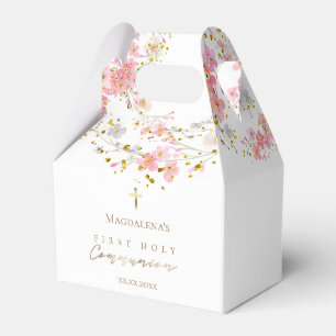 flowers and faux glitter First Communion Favour Box
