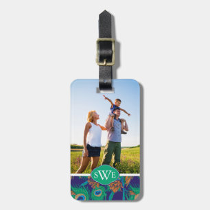 Flowers And Feathers   Add Your Photo & Monogram Luggage Tag