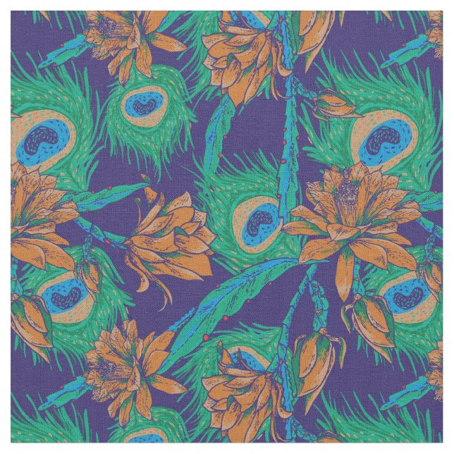 Flowers And Feathers Fabric (Close Up)