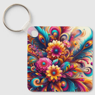 Flowers and Feathers Key Ring