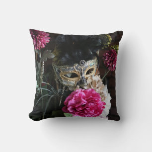 Flowers and Feathers Mardi Gras Mask Cushion