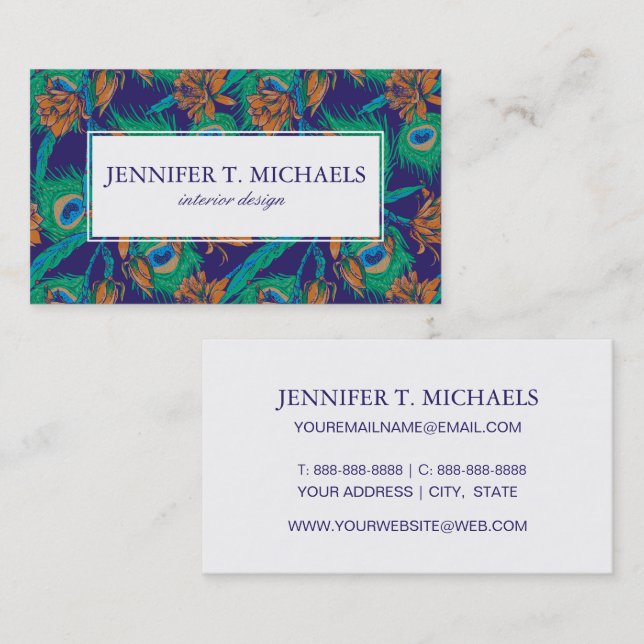 Flowers And Feathers | Monogram Business Card (Front/Back)
