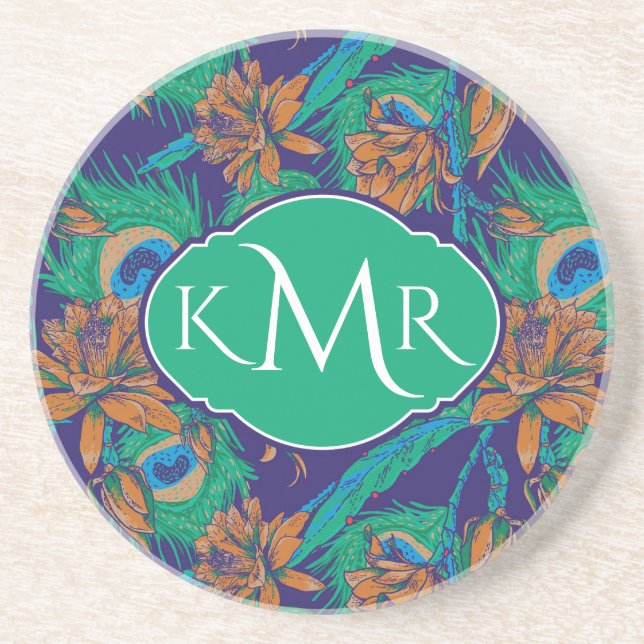 Flowers And Feathers | Monogram Coaster (Front)