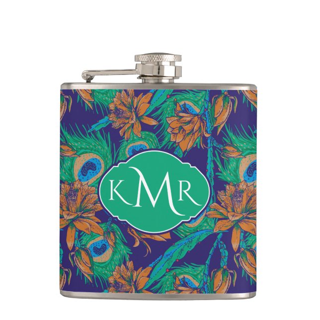 Flowers And Feathers | Monogram Hip Flask (Front)