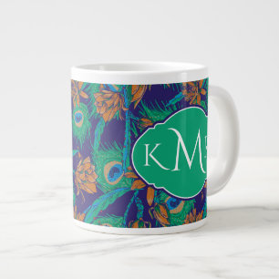 Flowers And Feathers   Monogram Large Coffee Mug