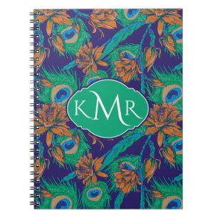 Flowers And Feathers   Monogram Spiral Notebook