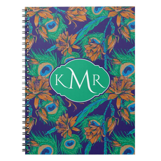 Flowers And Feathers | Monogram Spiral Notebook (Front)