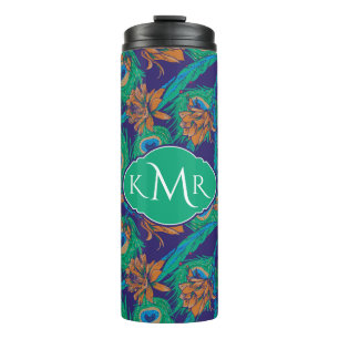 Flowers And Feathers Monogram Thermal Tumbler