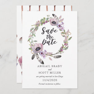 Flowers and Feathers Save the Date Invitation