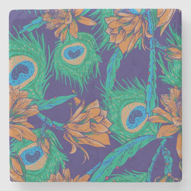 Flowers And Feathers Stone Coaster (Front)