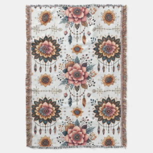 Flowers and Feathers Throw Blanket