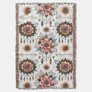 Flowers and Feathers Throw Blanket
