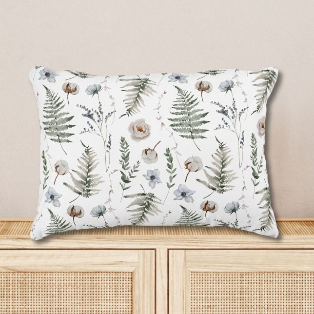 Flowers and Fern Leaves Forest Floral Botanical Decorative Cushion (In situ)