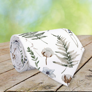 Flowers and Fern Leaves Forest Floral Botanical Tie