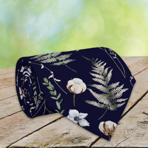 Flowers and Fern Leaves Forest Floral Botanical Tie