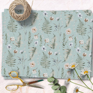 Flowers and Fern Leaves Forest Floral Botanical Tissue Paper