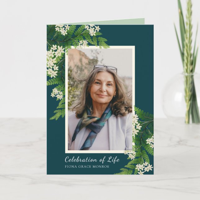 Flowers and Ferns Photo Memorial Folded Program Programme (Front)