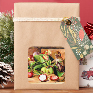 Flowers and fruit of Mangosteen; Singapore Monkey Square Sticker