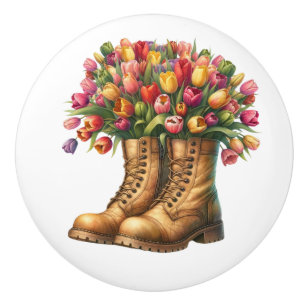 Flowers and Garden Boots Ceramic Knob