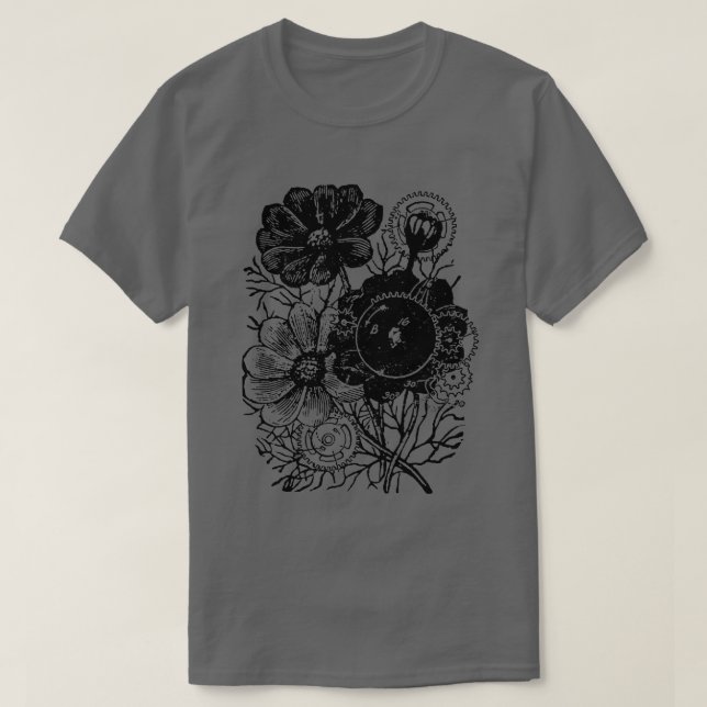 Flowers And Gears T-Shirt (Design Front)