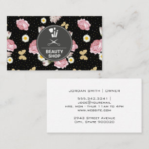 Flowers and Glitter Butterflies Gold Speckled Business Card