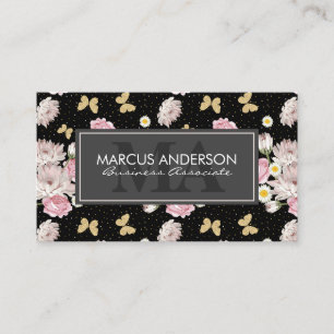 Flowers and Glitter Butterflies Gold Speckles Appointment Card