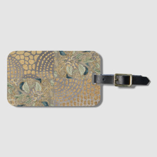 Flowers and Golden Giraffe Skin, Grey Background Luggage Tag