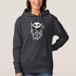 Flowers And Gothic Cat Hoodie