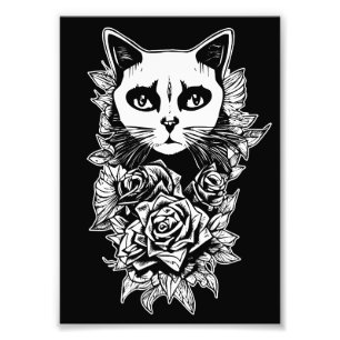 Flowers And Gothic Cat Photo Print
