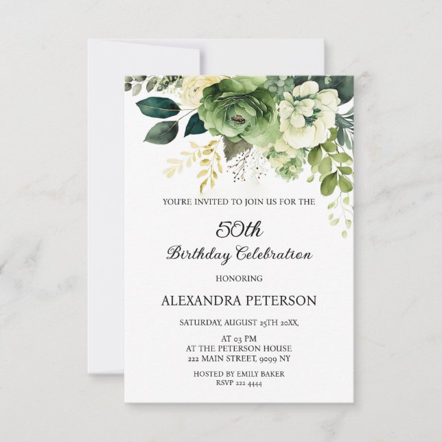 Flowers And Greenery Birthday Invitation (Front)