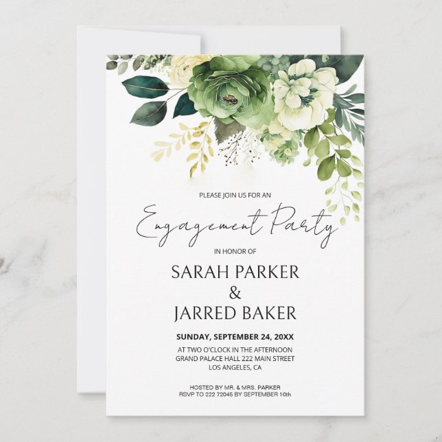 Flowers And Greenery Engagement Invitation (Front)