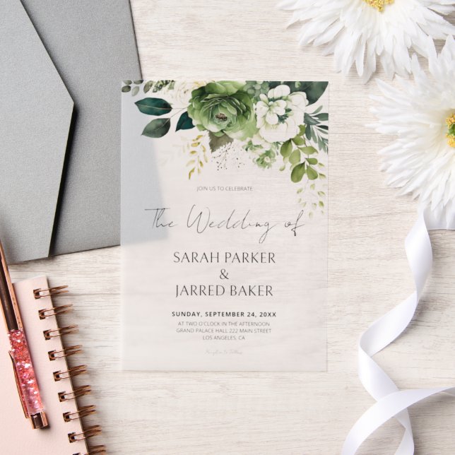 Flowers And Greenery Wedding Vellum Invitations (Wedding)