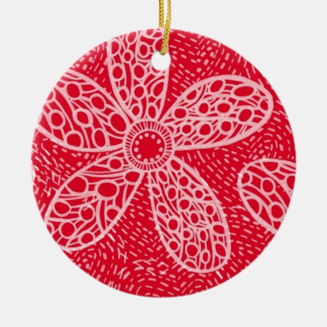 Flowers and Hearts Ceramic Tree Decoration (Front)