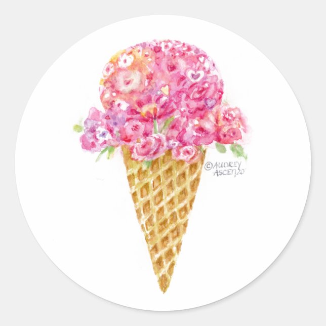 Flowers and Hearts Ice Cream Cone Stickers (Front)
