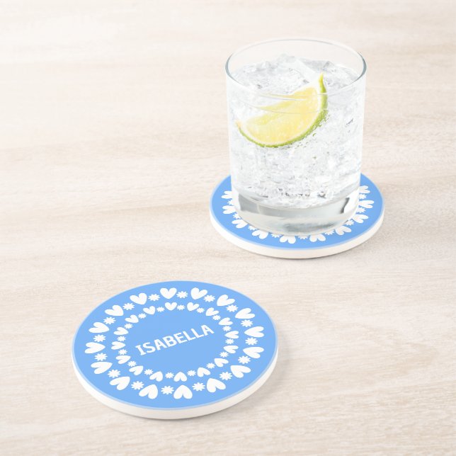 Flowers And Hearts Name Coaster (Side)