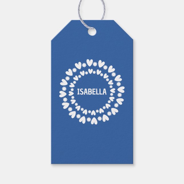 Flowers And Hearts Name Gift Tags (Front)