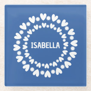 Flowers And Hearts Name Glass Coaster