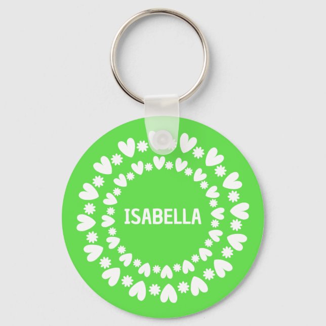 Flowers And Hearts Name Key Ring (Front)
