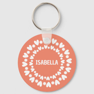 Flowers And Hearts Name Key Ring