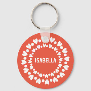 Flowers And Hearts Name Key Ring